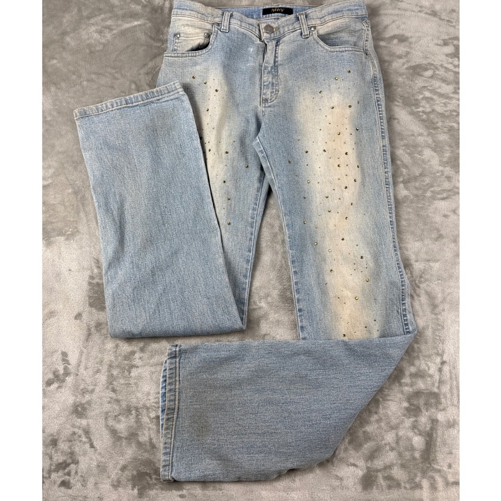 Live‎ Fashion Network Rhinestone Embellished Jeans Light Wash Y2K Straight 34/48